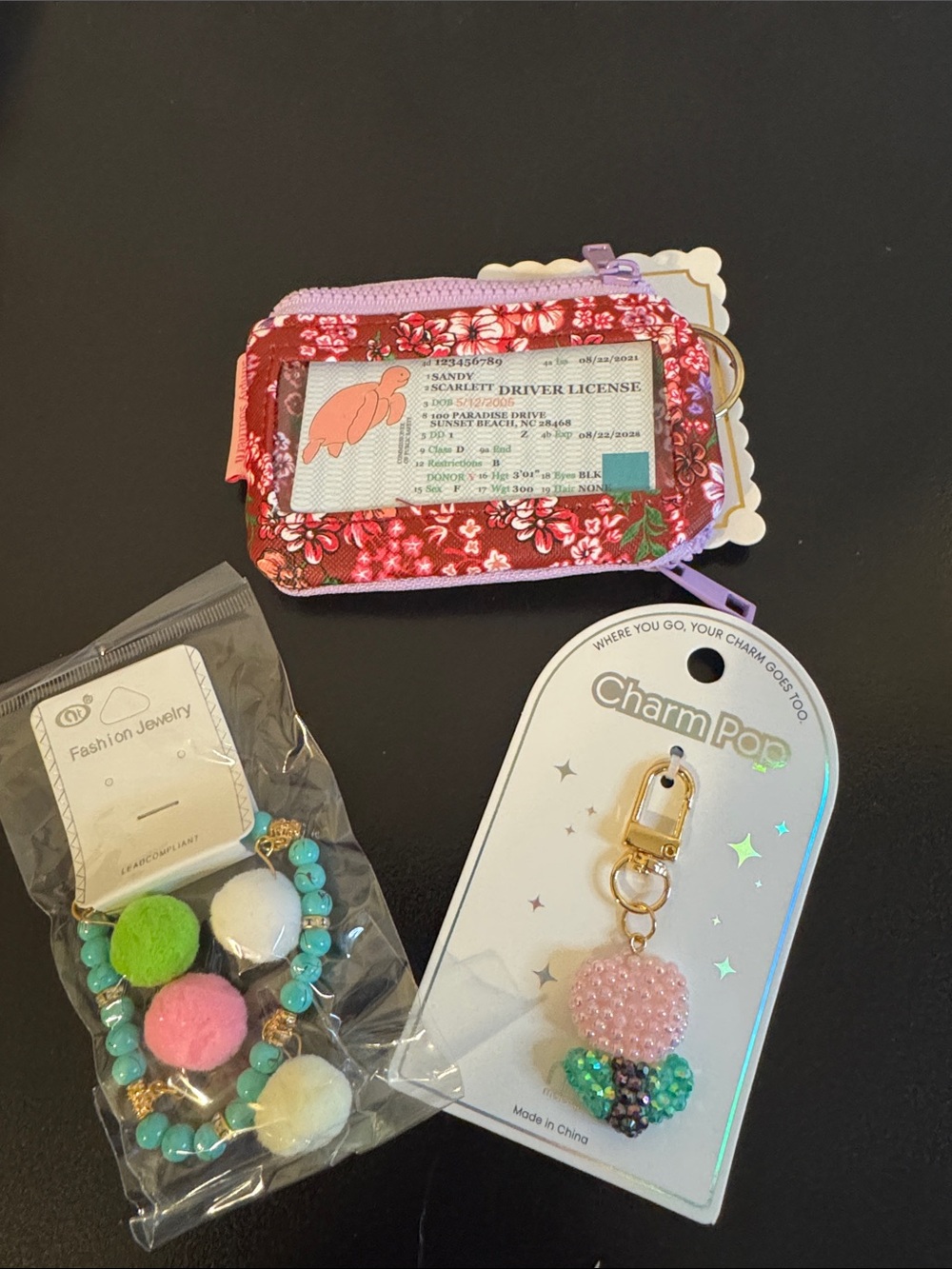 Pink Beaded Heart Keychain Charm Bundle